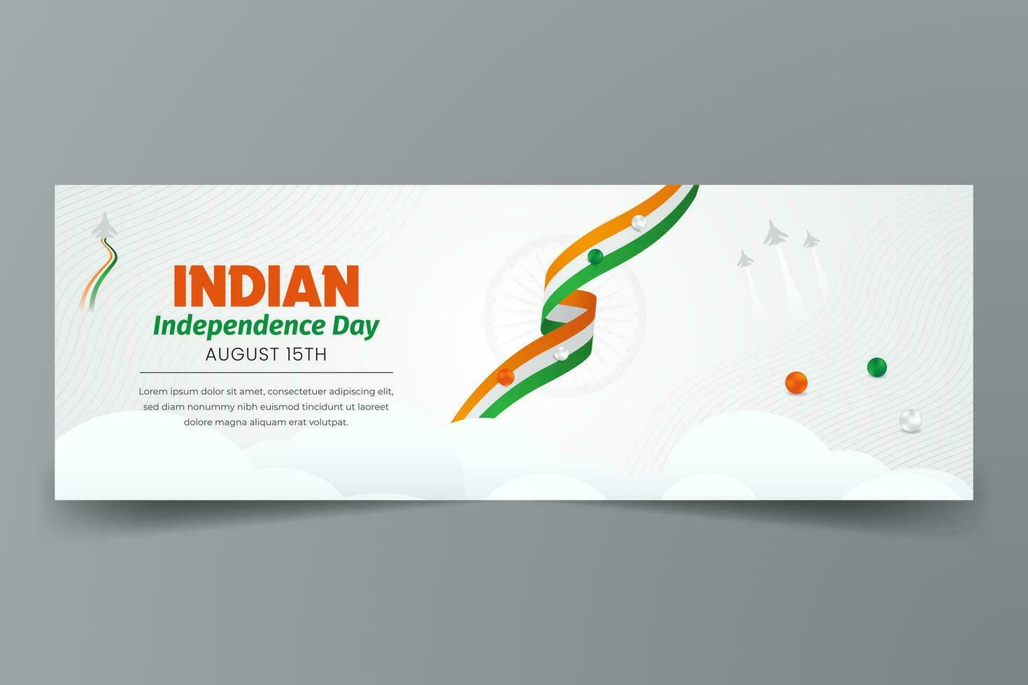 India Independence Day August 15th horizontal banner with ribbon flag illustration vector