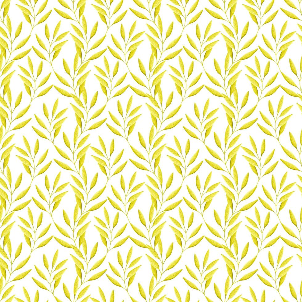 Watercolor hand drawn leaves seamless pattern. Illustration of natural plant elements isolated on white background. Can be used for fabric, textile, backgrounds. photo