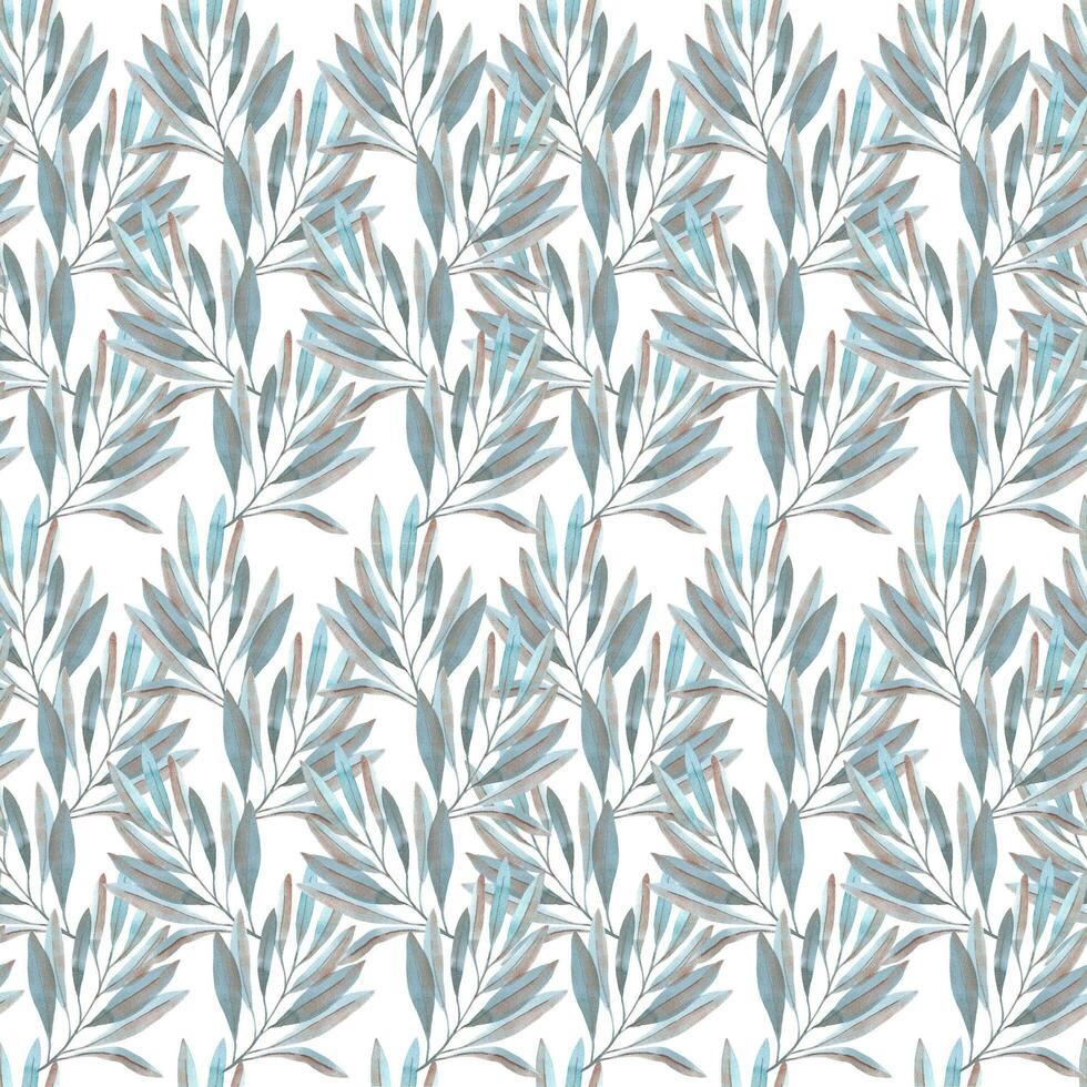 Hand drawn watercolor grey, blue and copper flowers and leaves seamless pattern. Isolated on white. Can be used for gift-wrapping, patterns, textile, fabric. photo
