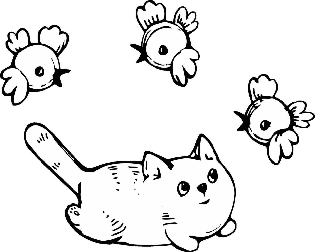 linear hand drawn cute cartoon animals vector