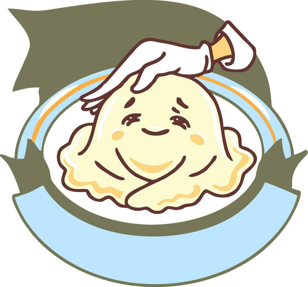 doodle picture of a humanized dumpling on a plate vector