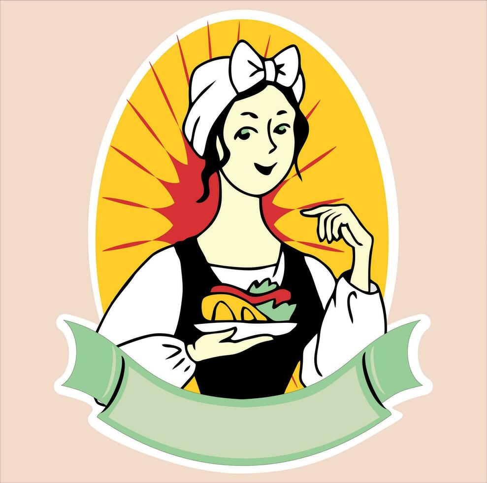 picture of a girl with a dish in her hands vector