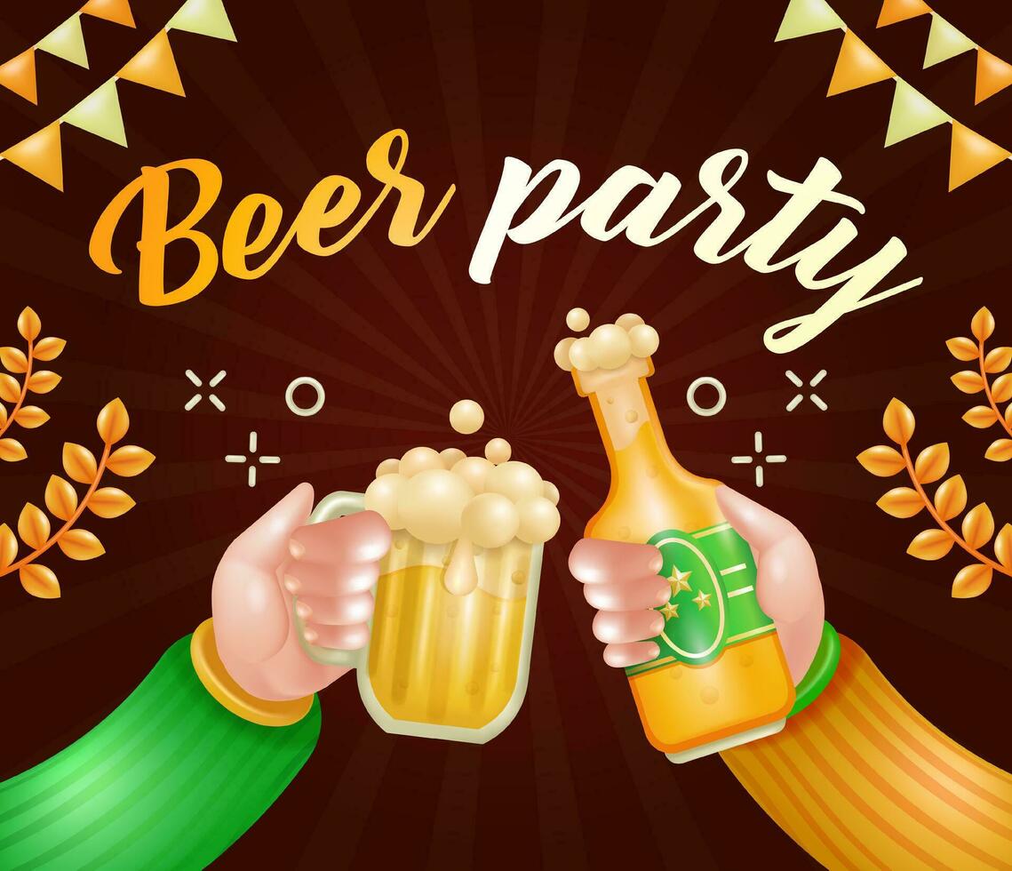 tintinamente cerveza botellas y anteojos, de dos mangas con suéteres fiesta en el pub. 3d ilustración, adecuado para eventos vector