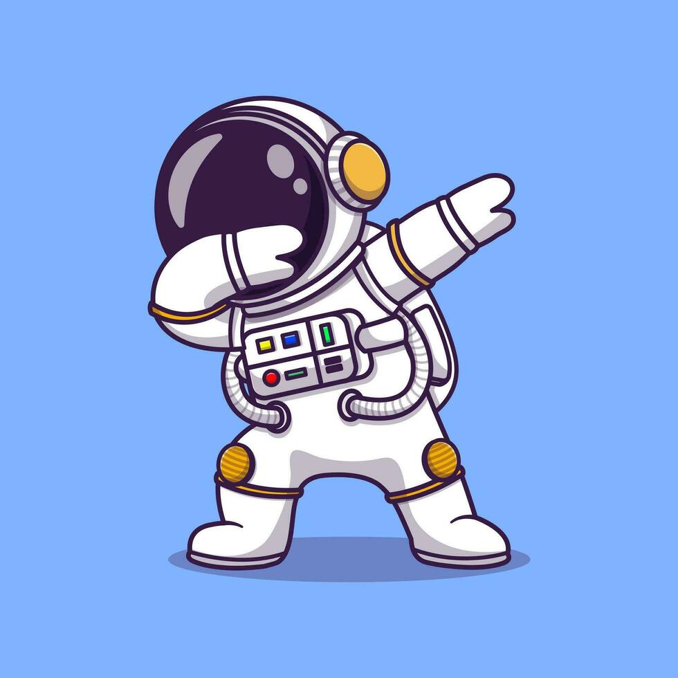Cute astronaut dabbing cartoon vector icon illustration. science technology icon concept isolated vector. flat cartoon style.