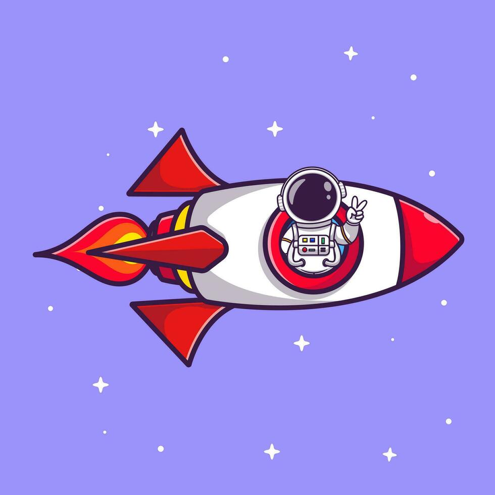 Cute astronaut riding rocket cartoon vector icon illustration. science technology icon concept.