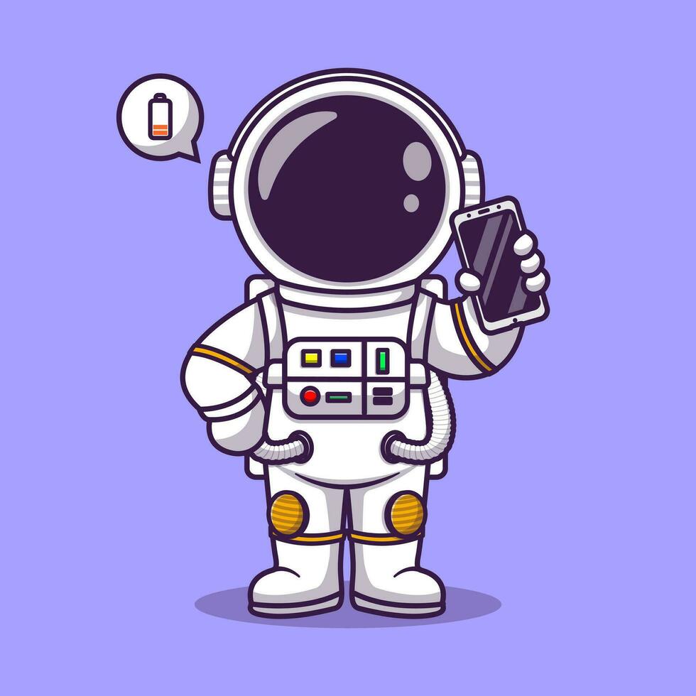 Cute astronaut holding phone cartoon vector icon illustration . science technology icon concept isolated premium vector flat cartoon style