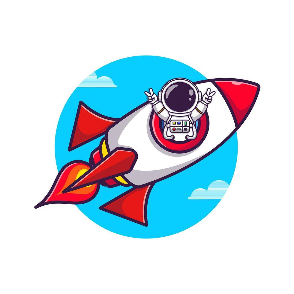 Cute astronaut riding rocket cartoon vector icon illustration. science technology icon concept.