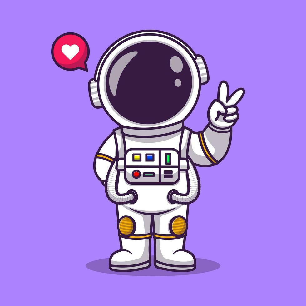 linda astronauta con mano paz dibujos animados . espacio tecnología icono concepto aislado . plano dibujos animados estilo vector