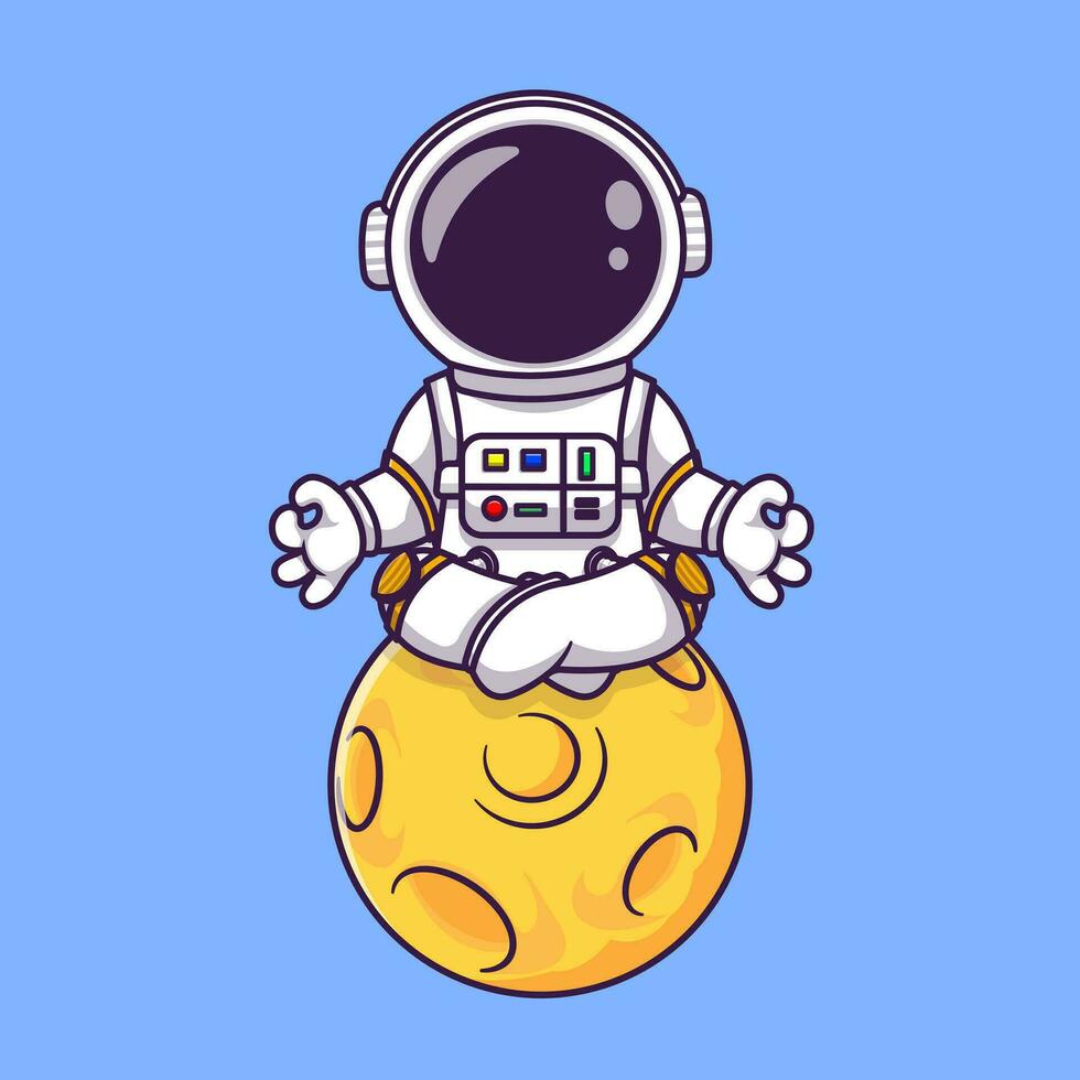 Cute astronaut meditation on moon vector icon  illustration