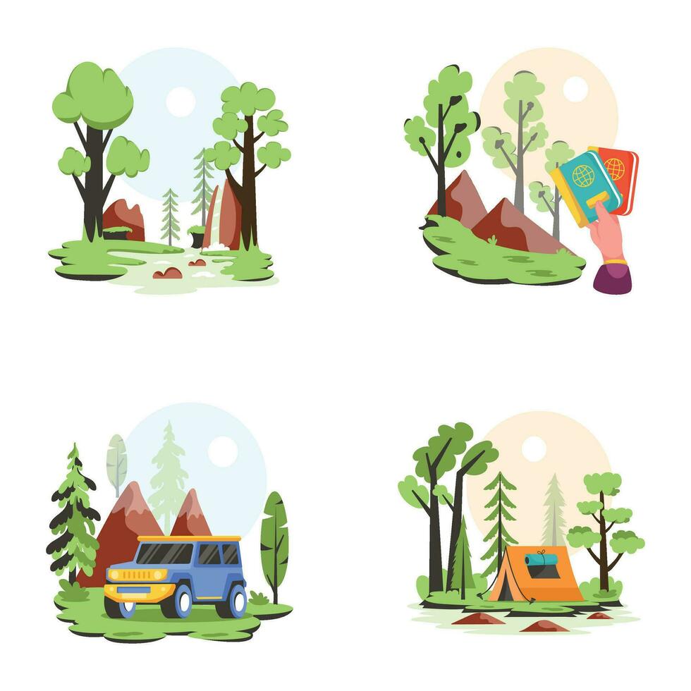 Set of Forest Trip Flat Illustrations vector