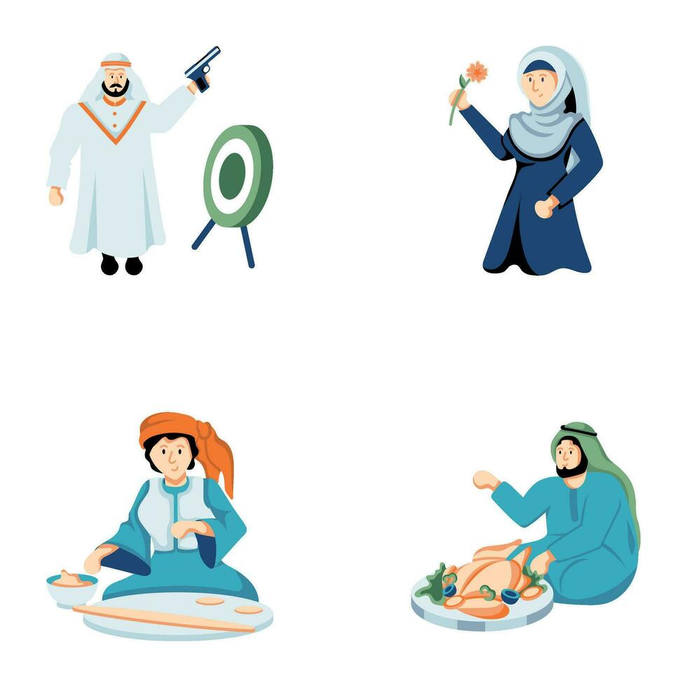 Modern Set of Arab Muslims Flat Illustrations vector