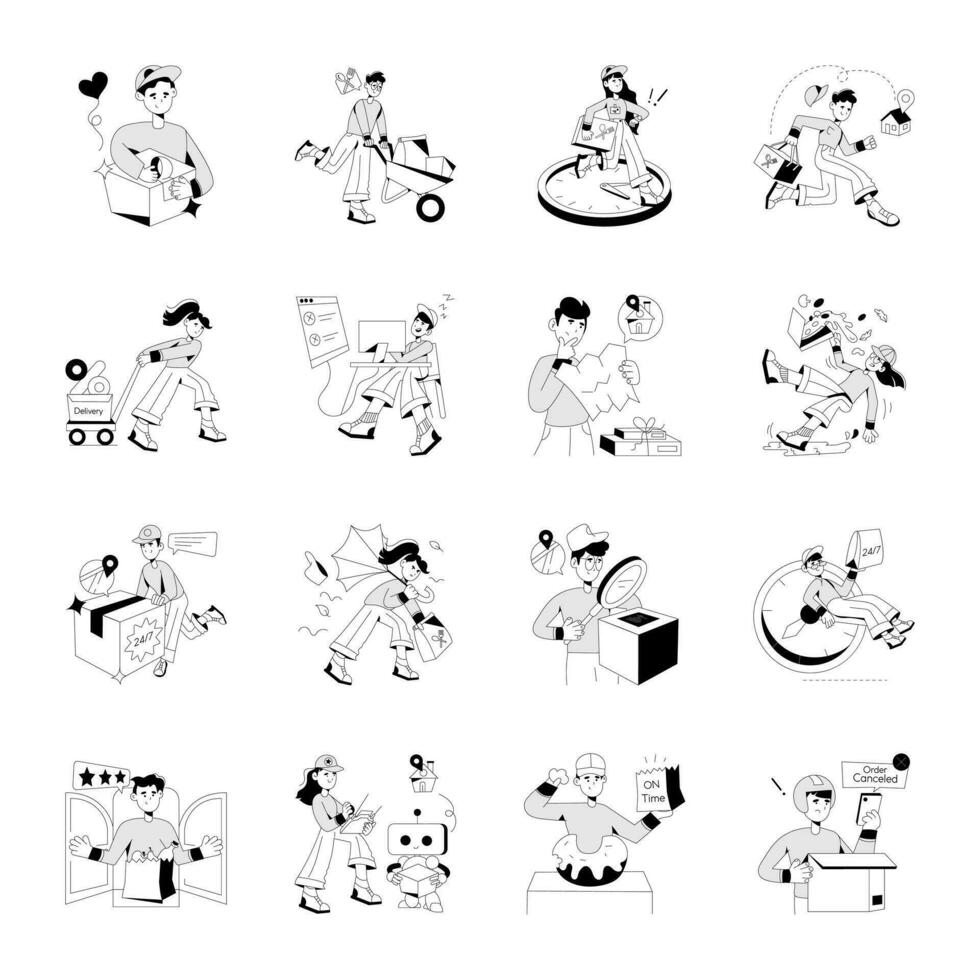 Bundle of Delivery Persons Sketchy Illustrations vector