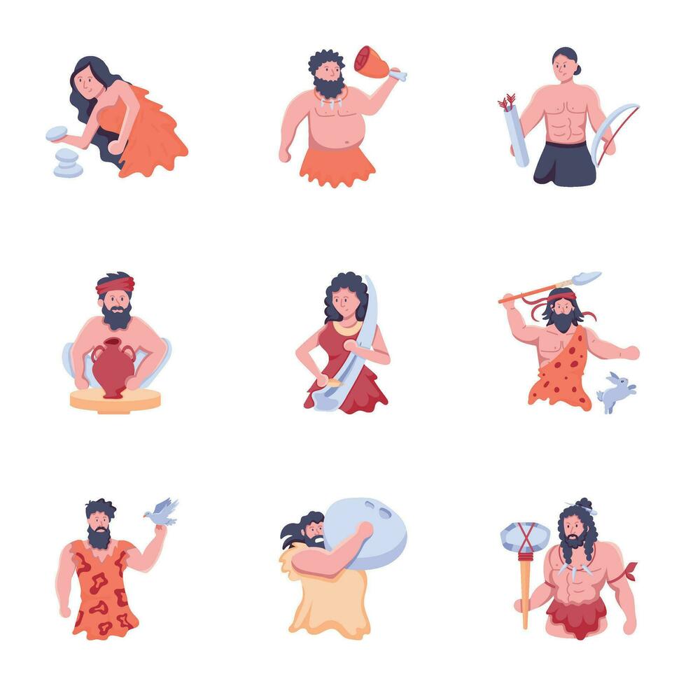 Modern Set of Ancient Persons Flat Icons vector