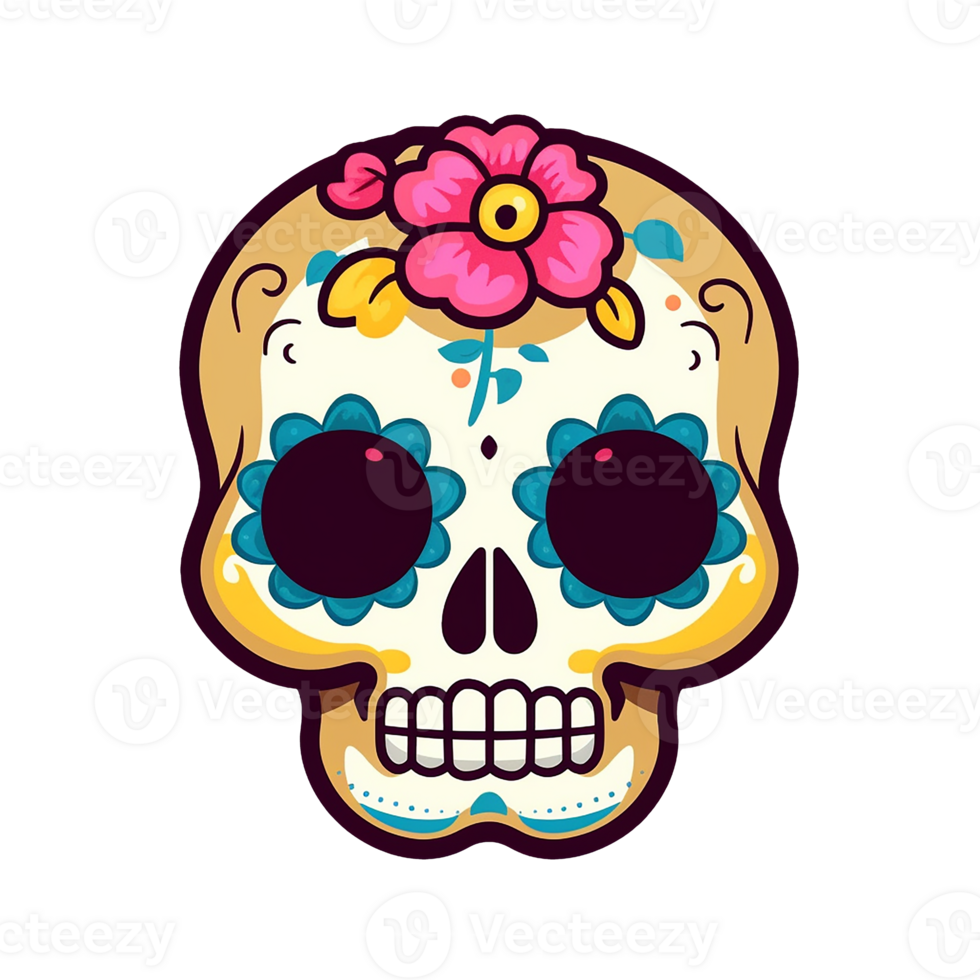 Hispanic heritage sugar skull marigold isolated on transparent background, , digital illustration png