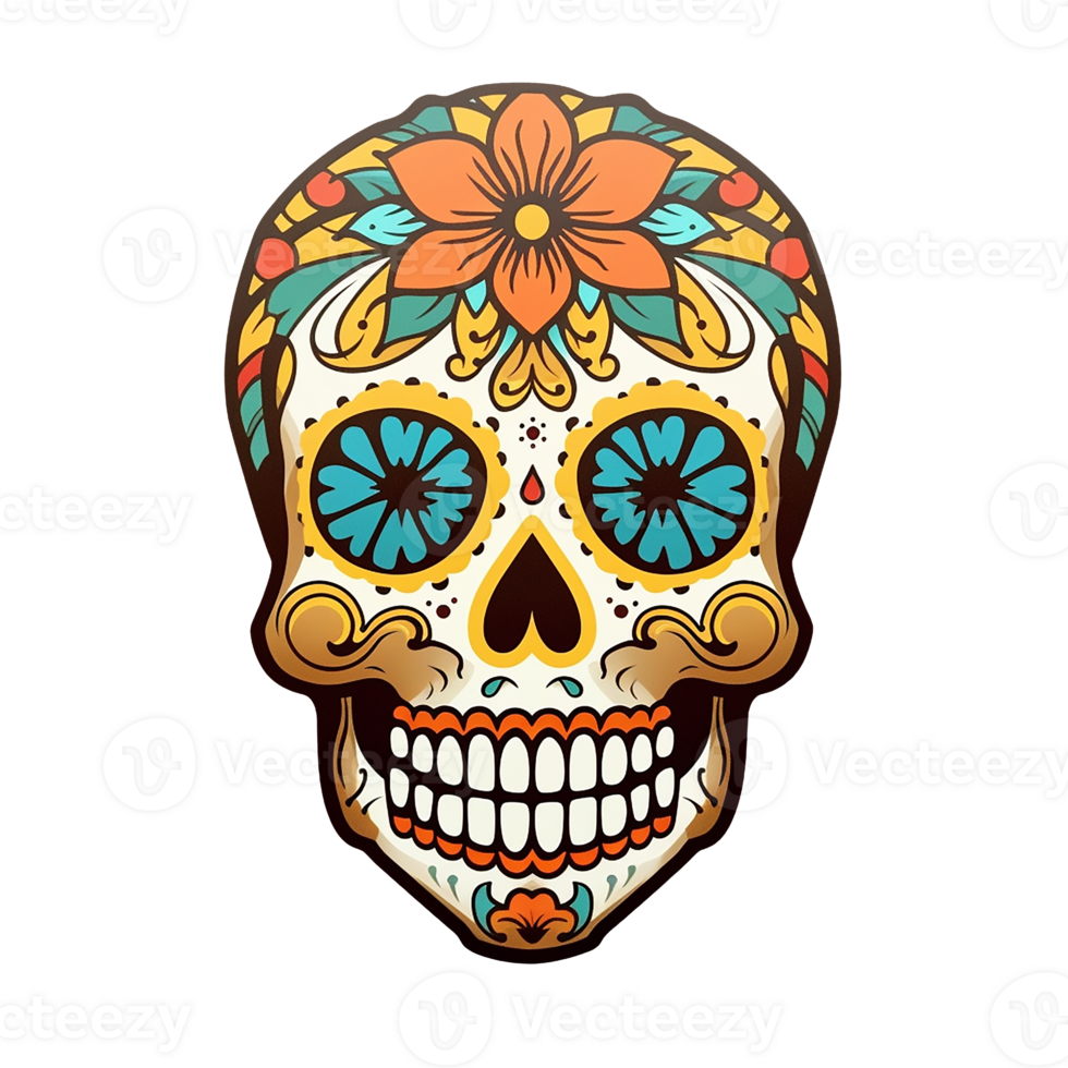 Hispanic heritage sugar skull marigold isolated on transparent background, , digital illustration png