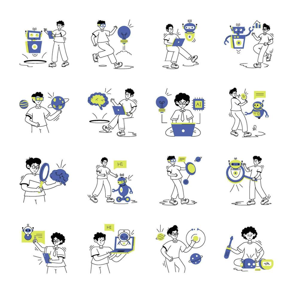 Pack of Artificial Intelligence Line Illustrations vector