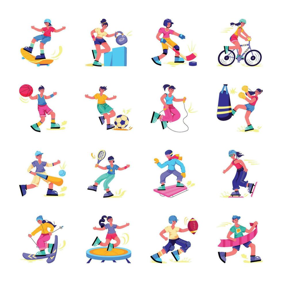 Pack of Sports Flat Illustrations vector