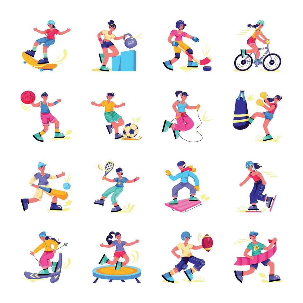 paquete de Deportes plano ilustraciones vector