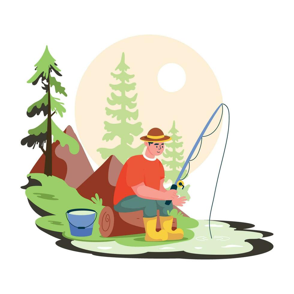 Trendy Forest Fishing vector