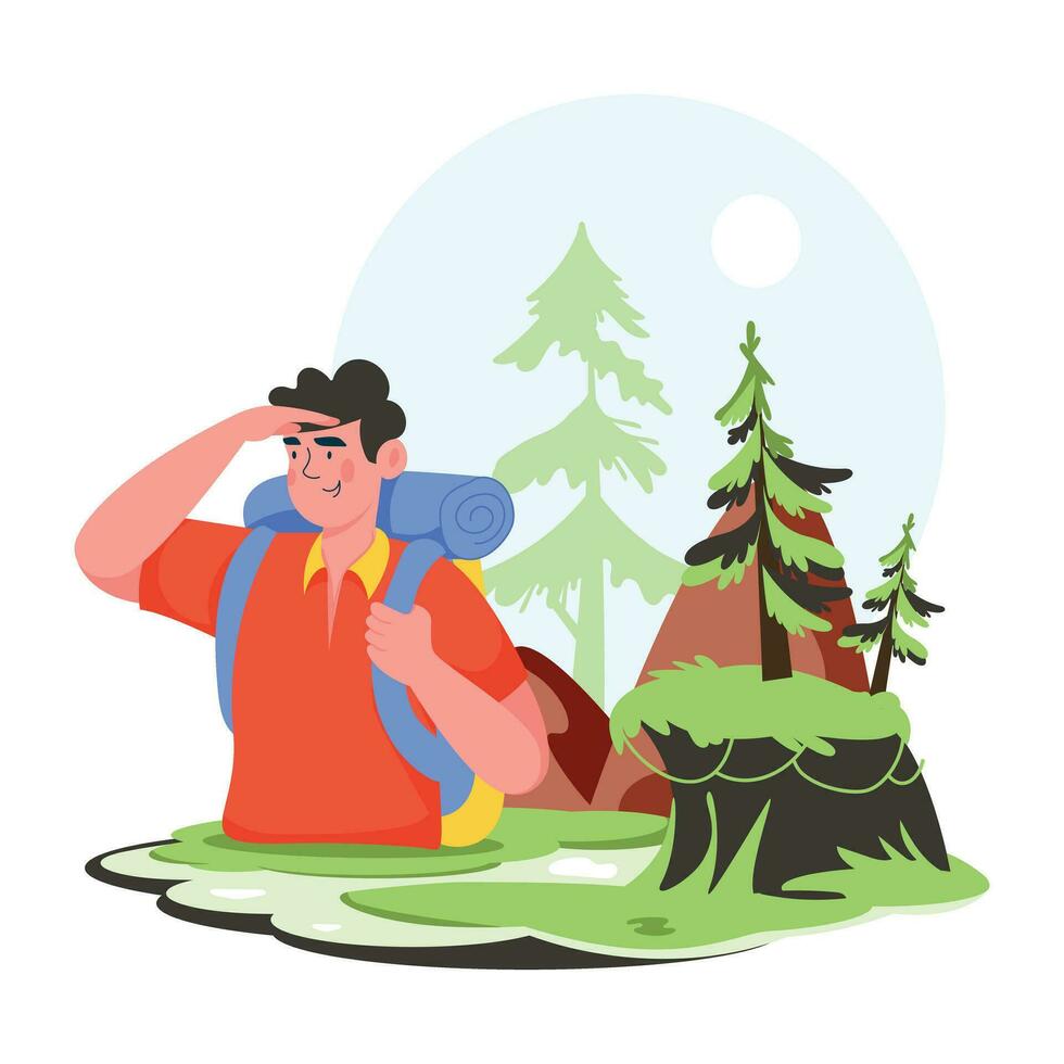 Trendy Forest Backpacker vector