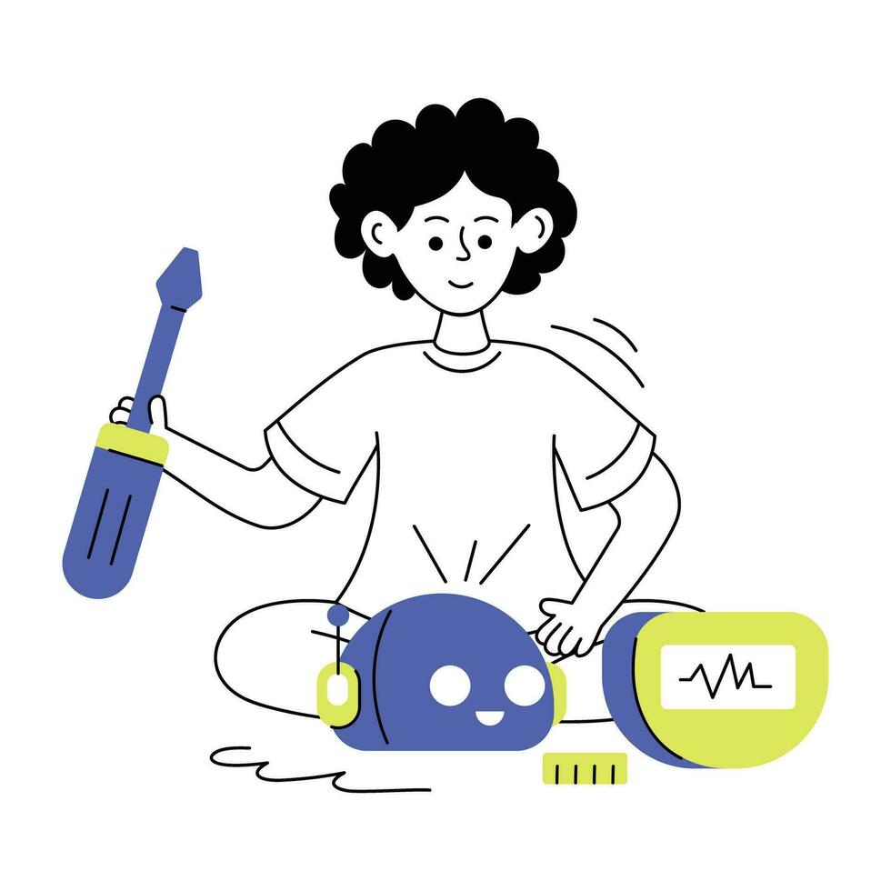 Trendy Fixing Robot vector