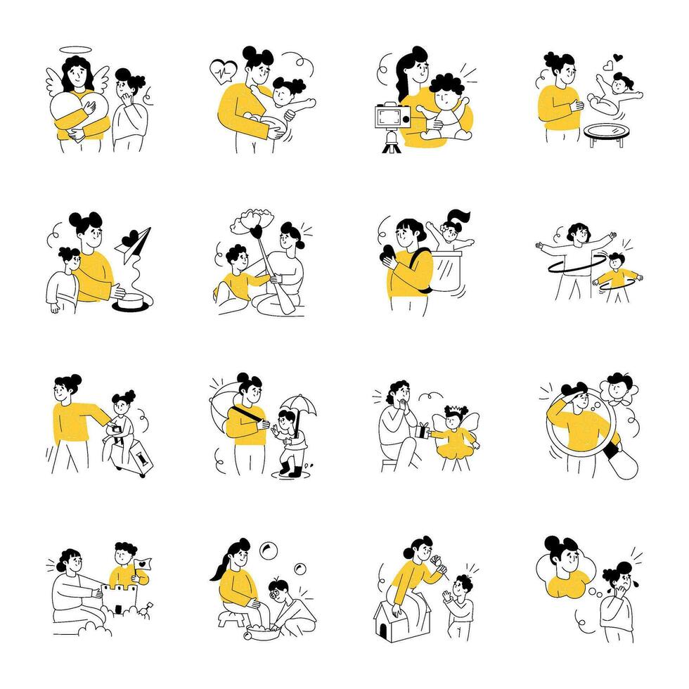 Set of Happy Mothers Day Hand Drawn Illustrations vector