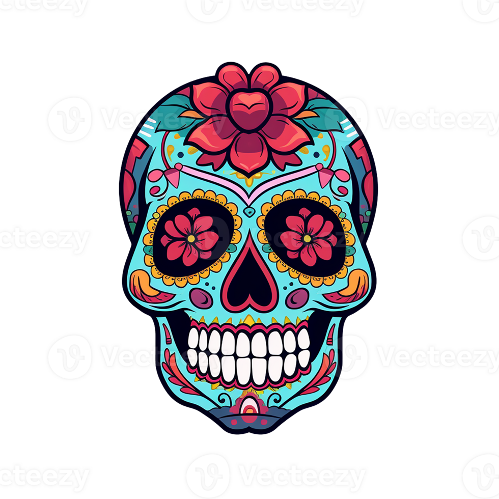 Hispanic heritage sugar skull marigold isolated on transparent background, , digital illustration png