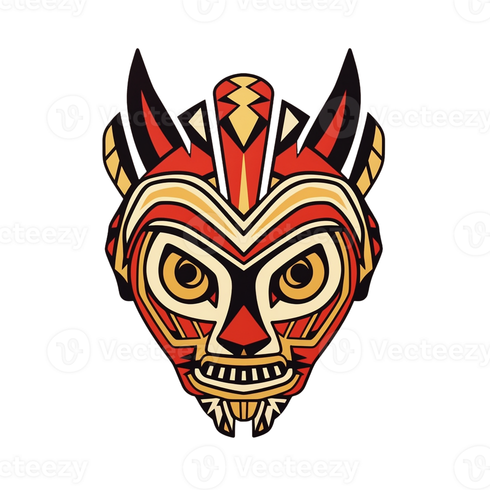 Tribal mask cartoon isolated on transparent background, , digital illustration. png