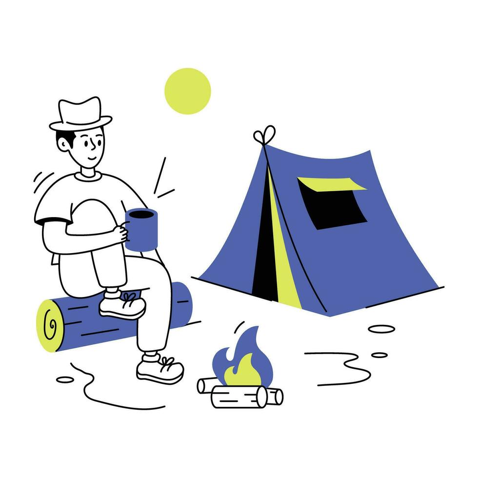 Trendy Camping Coffee vector