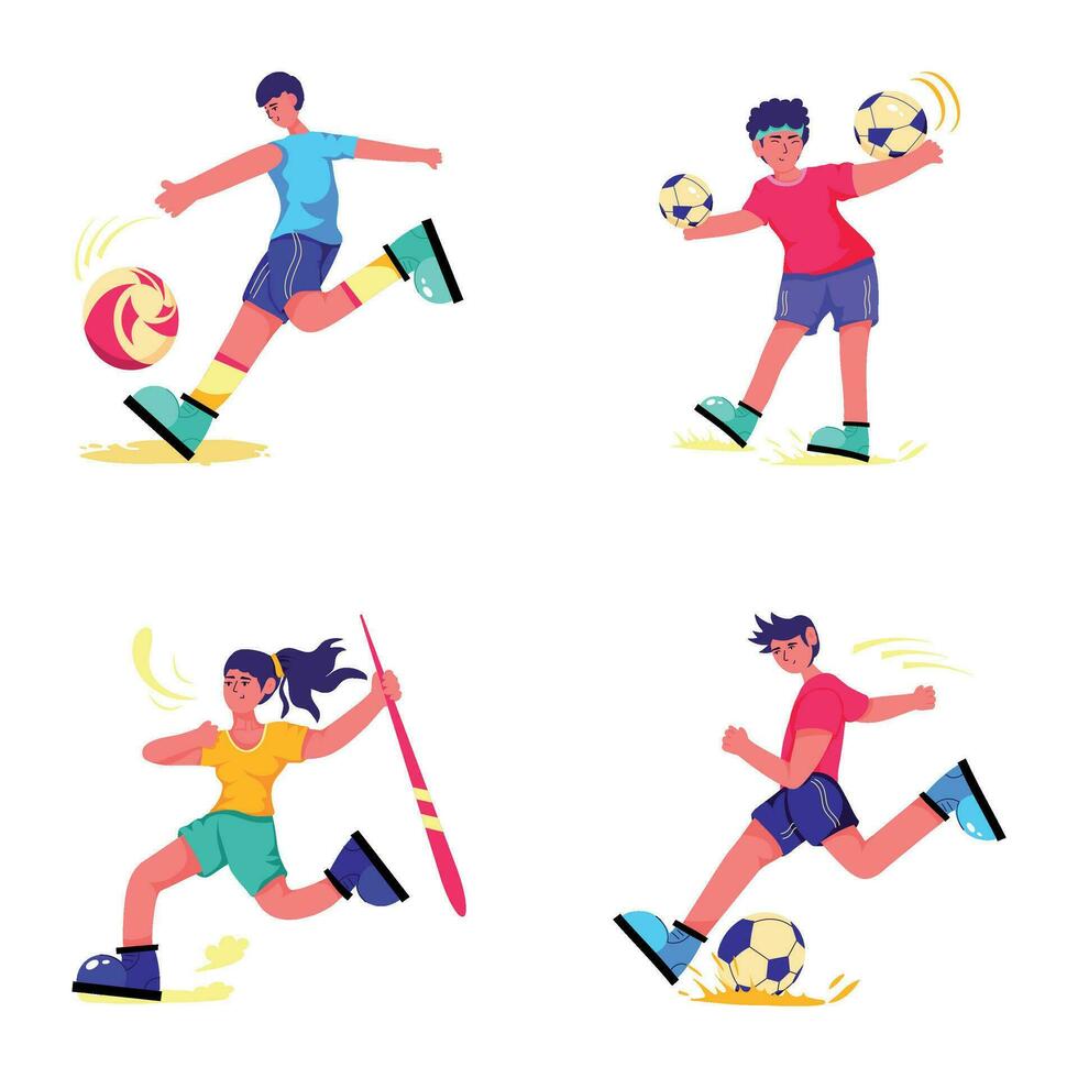 Bundle of Sportsperson Flat Illustrations vector