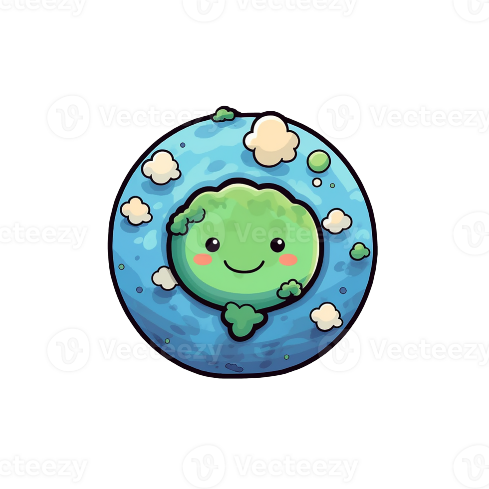 cute earth global world cartoon on transparent background, generative ai, digital illustration. png