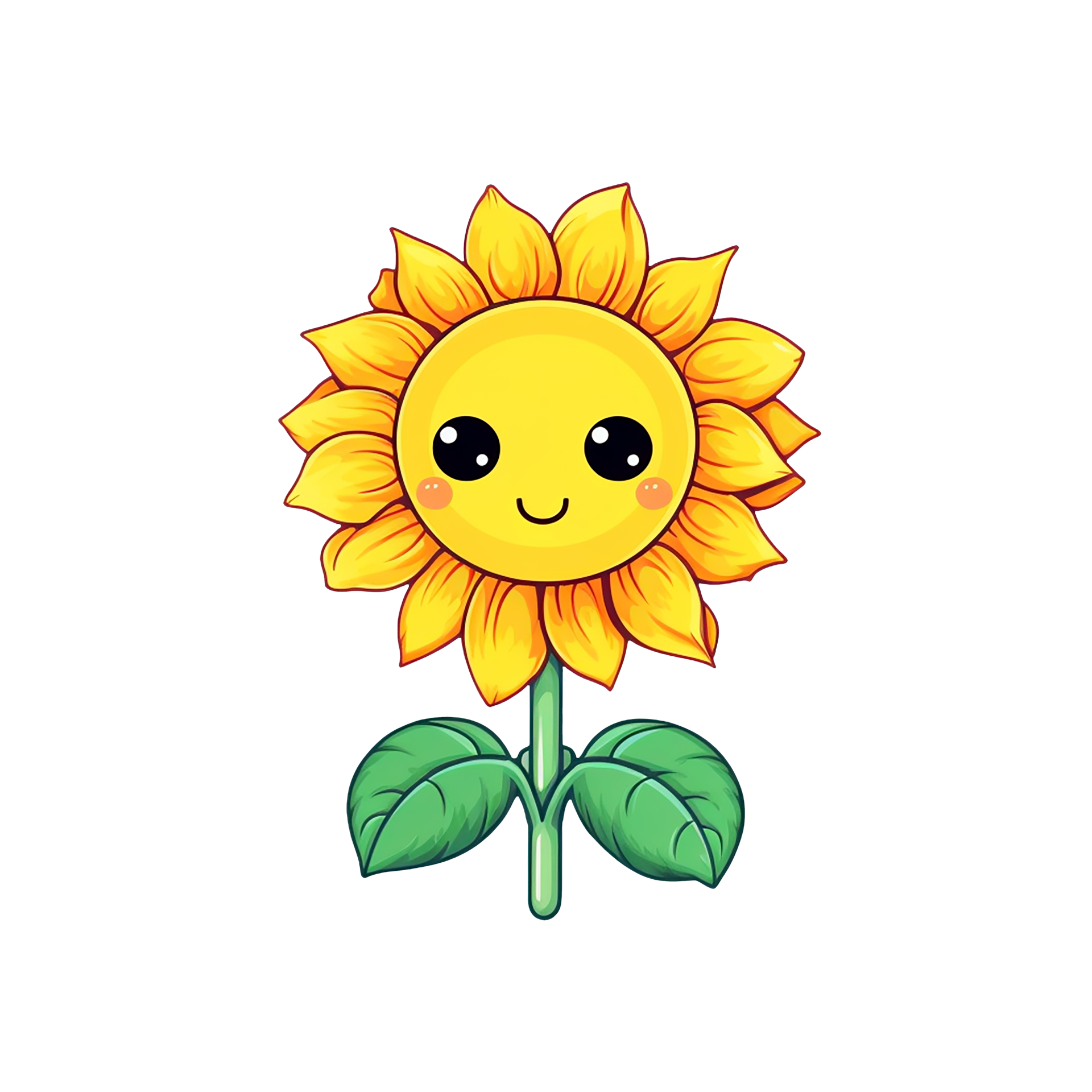 Cute cartoon sunflower isolated on transparent background, , digital