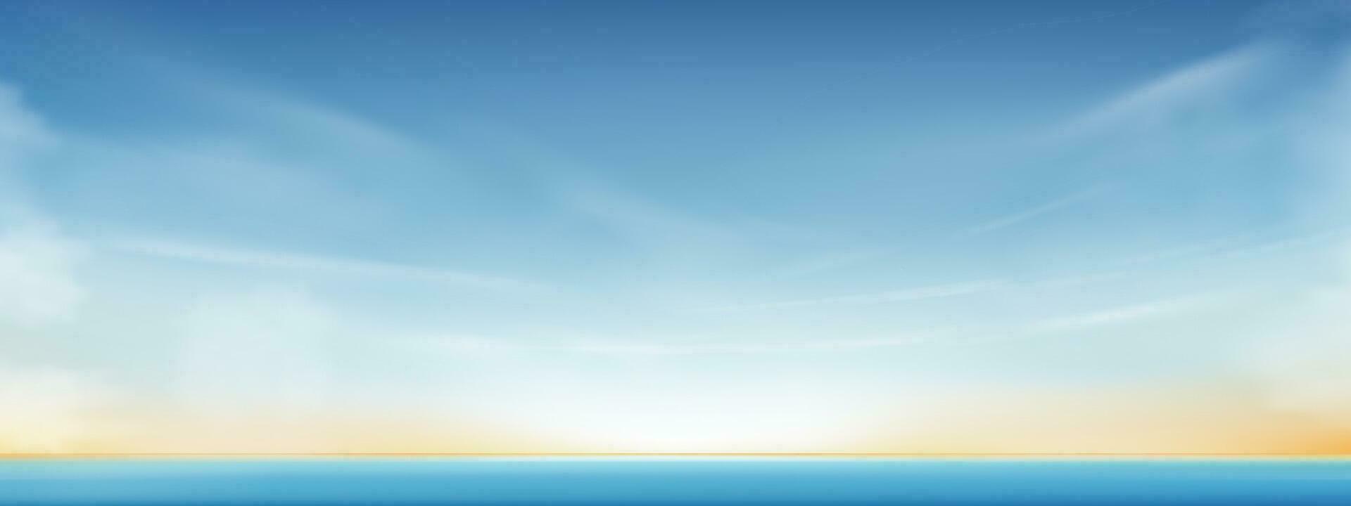 Morning Sky, Horizon Spring Sky Scape in blue by the Sea,Vector of nature cloud, sky in sunny day Summer, Horizon picturesque banner background for World environment day,Save the earth or Earth day vector