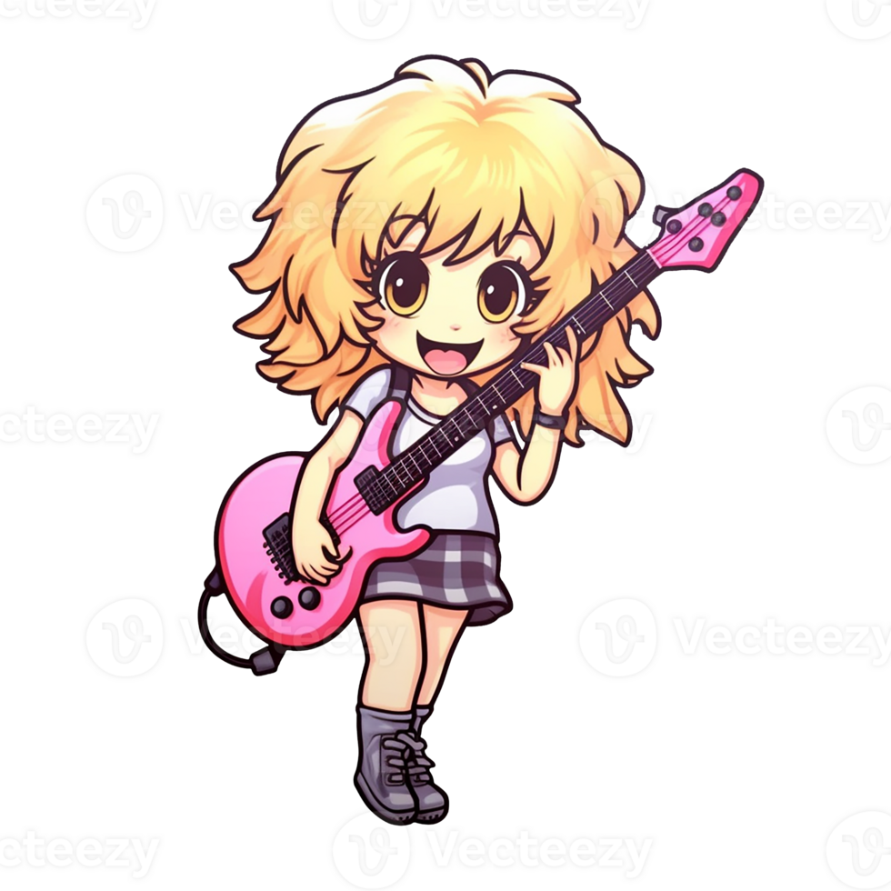 Rocker girl with guitar isolated on transparent background, ai ...