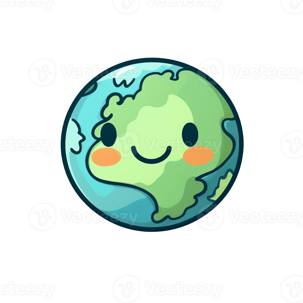 cute earth global world cartoon on transparent background, generative ai, digital illustration. png