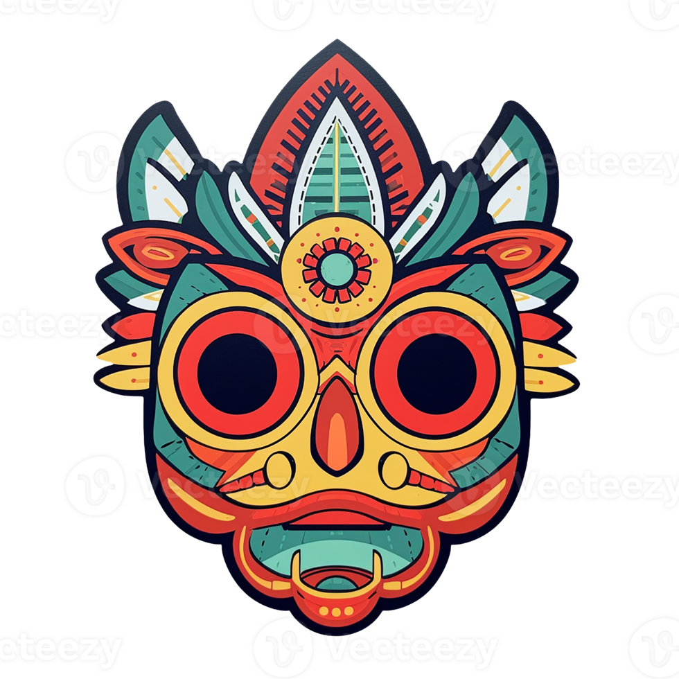 Tribal mask cartoon isolated on transparent background, , digital illustration. png