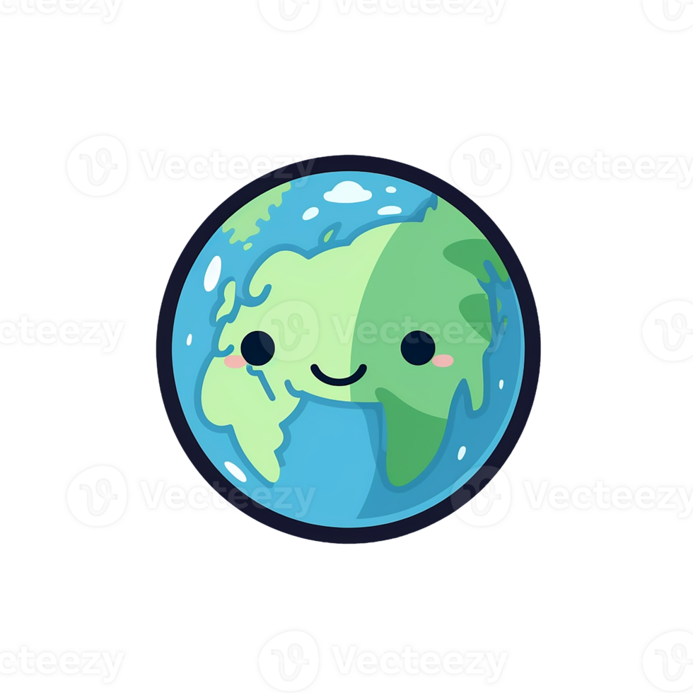 cute earth global world cartoon on transparent background, generative ai, digital illustration. png