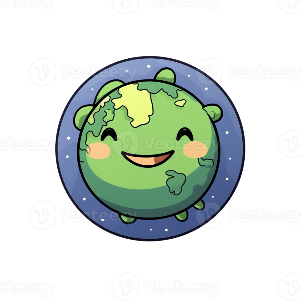 cute earth global world cartoon on transparent background, generative ai, digital illustration. png