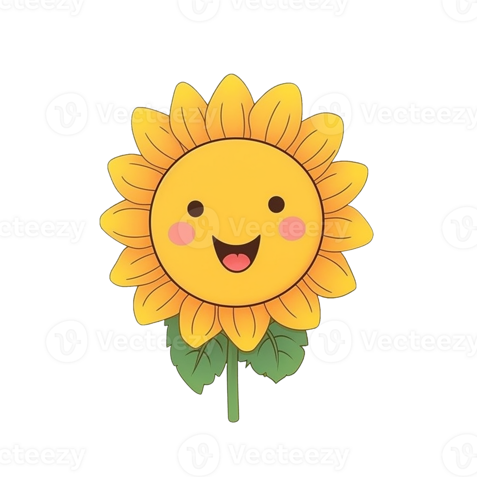Cute cartoon sunflower isolated on transparent background, ai generated