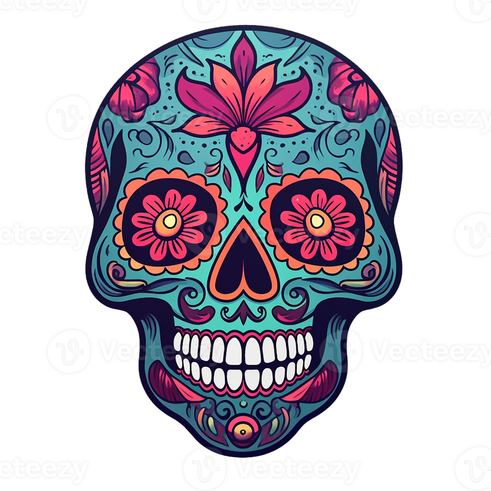 Hispanic heritage sugar skull marigold isolated on transparent background, , digital illustration png