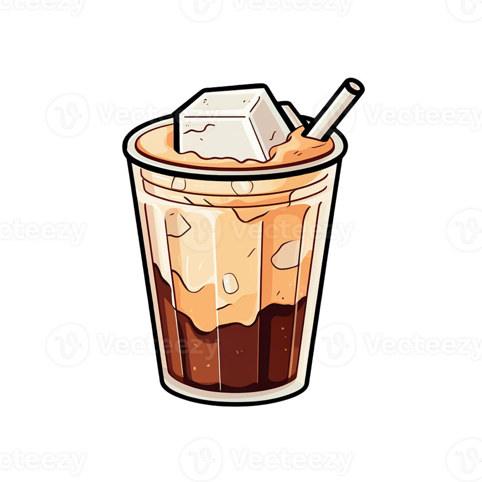 cup of coffee with ice, cartoon, isolate, transparent background, ai generated, digital illustration. png