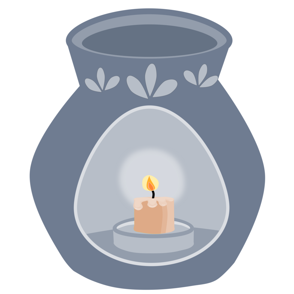 Blue aroma lamp and spa candle. PNG illustration.