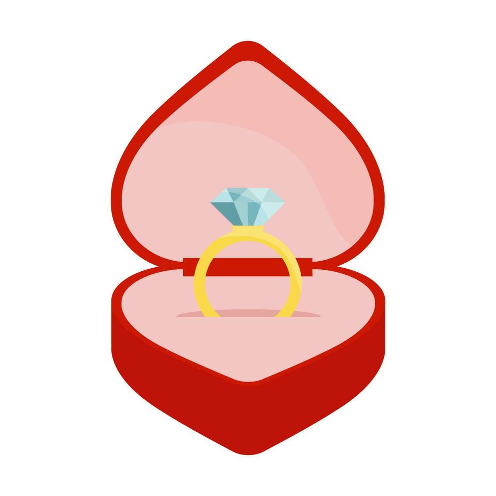 rojo terciopelo caja con diamante compromiso anillo. vector