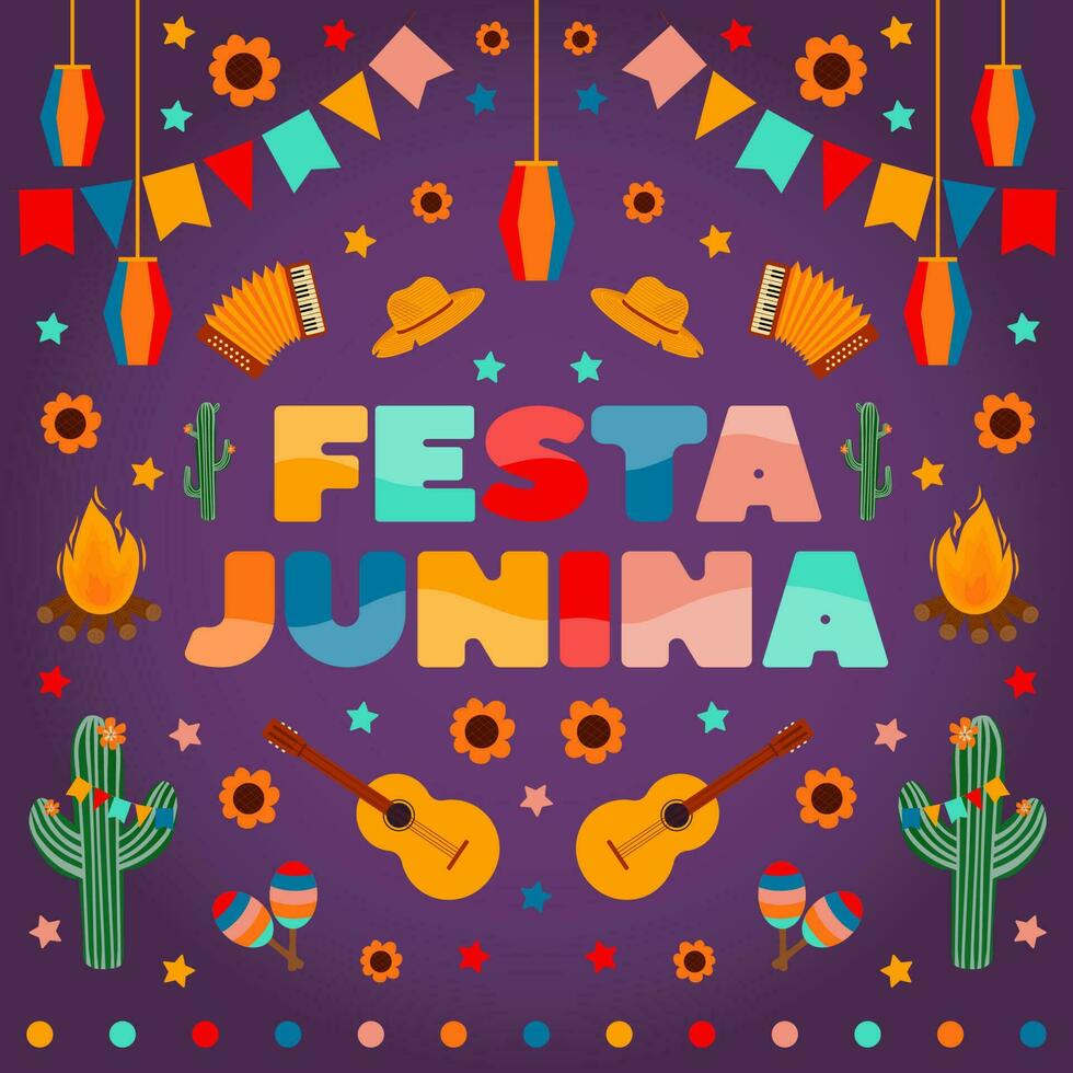 Festa Junina card, traditional Brazil June Festival. vector