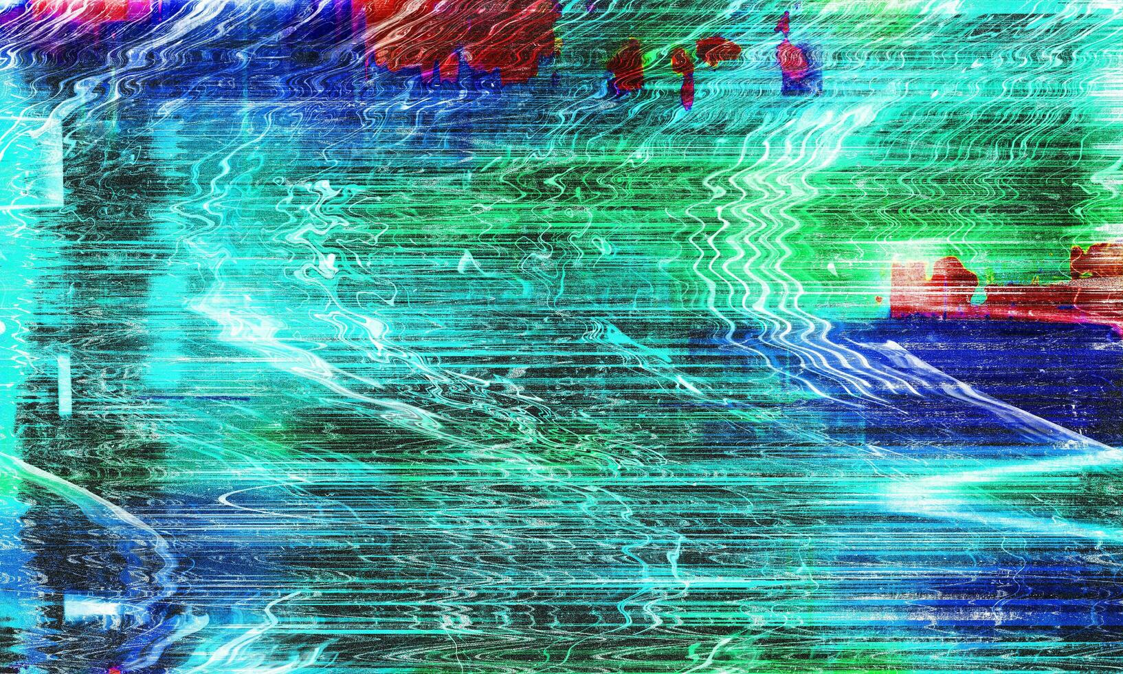 Cracked broken display background Video damage. Broadcasting error. Teal blue glitch pattern layer. Grunge abstract background. Damaged screen. Orange glitch noise on blue scratched texture with dust. photo