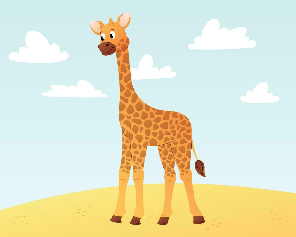 linda dibujos animados bebé africano jirafa. vector aislado ilustración de salvaje safari animal.