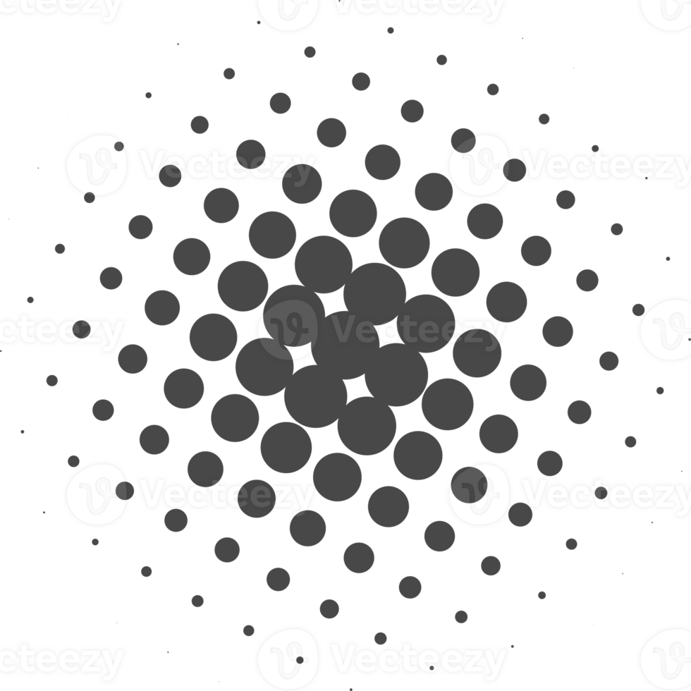 Circle dots with halftone pattern. Round gradient background. Element with gradation points texture. Abstract geometric shape png