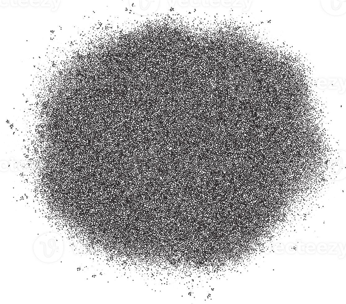 Spray paint circle stain with noise texture effect. Grainy dotted black splash. Grunge ink stipple spot. png