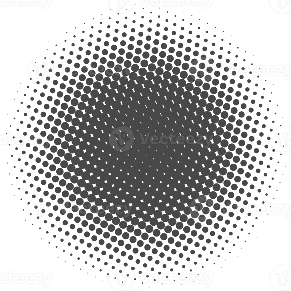 Circle dots with halftone pattern. Round gradient background. Element with gradation points texture. Abstract geometric shape png