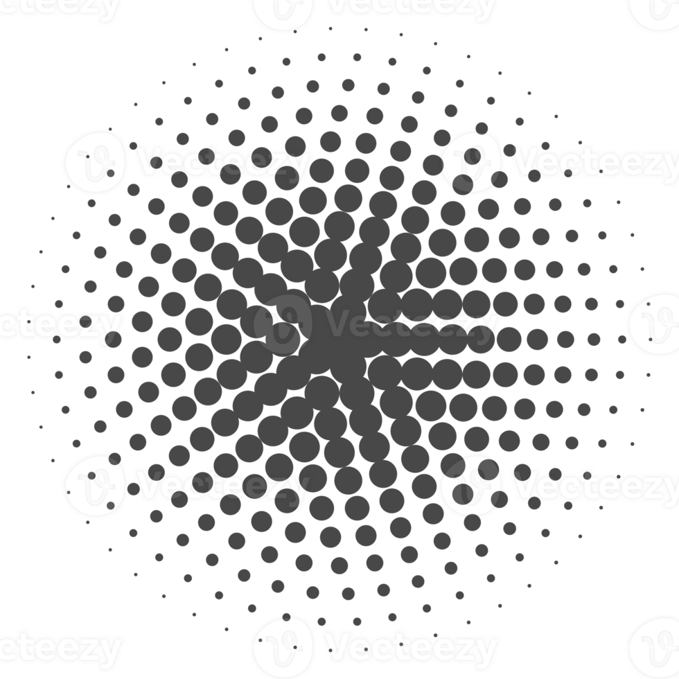 Circle dots with halftone pattern. Round gradient background. Element with gradation points texture. Abstract geometric shape png